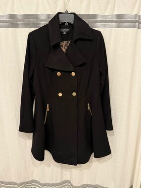 Laundry By Shelli Segal Black Double-Breasted Pea Coat with Gold Buttons